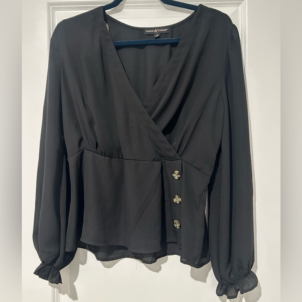 Black Blouse with Button Detail